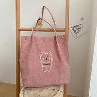 Túi tote bag vải nhung đeo vai nữ CHEN thêu hình gấu xinh đẹp dùng đi học đi chơi đựng laptop TX80