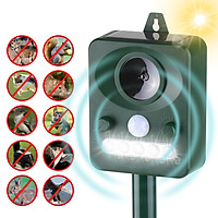 Solar Ultrasonic Pest Repeller Outdoor Animal Repeller with Ultrasonic Sound Motion Sensor and Flashing Light Keep