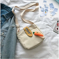 Túi Đeo Chéo Vai Xách Tote Nữ Vải Canvas Cao Cấp Củ Cà Rốt Xinh Xắn Siêu Dễ Thương-Trắng