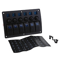 Waterproof 6 Gang 12-24V Car Boat Marine RV Rocker Switch Panel Blue LED