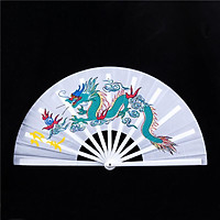(Trắng) Quạt lụa rồng phượng nan nhựa Võ thuật Thái cực Kung Fu quạt cổ trang xếp cầm tay phong cách Trung Quốc