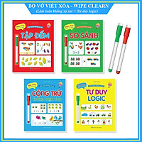 Bộ Vở viết xóa được 4 cuốn - Tư duy logic và làm toán không sợ sai - Wipe clearn (Tặng kèm 2 bút viết xóa)