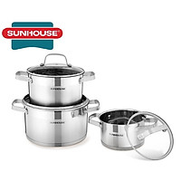 Bộ 3 Nồi Inox 5 Đáy Từ Vung Kính Sunhouse SH780 (16cm, 20cm, 24cm)