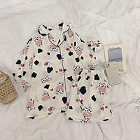 PIJAMA Nữ Bò Sữa Mũi Hồng Cute Đồ Ngủ Set Mặc Nhà
