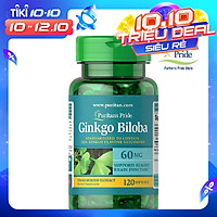 Thực Phẩm Chức Năng - Viên Uống Tăng Cường Tuần Hoàn Não Puritan'S Pride Ginkgo Biloba 60Mg Gingko Biloba (120 Viên)