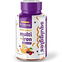 Kids Multivitamin + Iron Gummies by Squiggles 100ct. | All-Natural, Low Sugar, and Super Yummy | Broad Spectrum of Vitamins and Minerals with a Boost of Iron.