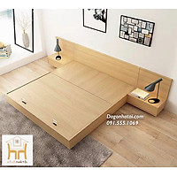 Giường Ngủ Thông Minh (Liền 2 Tab, Có Hộc Tủ Giường) Màu Vân Gỗ Sồi - GN-609