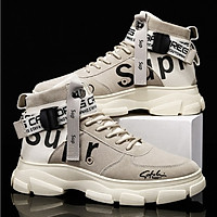 Giày Sneaker Nam Cổ Cao Da Lộn, Giày Bốt Nam Phối Chữ Trẻ Trung, Năng Động QA - 375