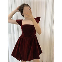 Đầm đỏ đô tết vải nhung màu đỏ đô siêu xinh mặc dự tiệc dạo phố cực xinh