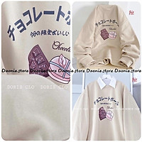 Áo nỉ nữ bông tay bồng hình bánh chữ nhật oversize Sweater màu be form rộng ulzzang