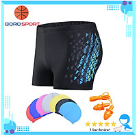Quần bơi nam Boxer YESURE Diamon Chất liệu polyester Spandex cao cấp , chống thấm , nhanh khô form Fitness thời trang (Tặng kèm nón bơi + bịt tai silicon)- Hàng Chính Hãng