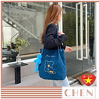 Túi tote bag vải nhung đeo vai style túi đi học đi chơi xinh đẹp TX93