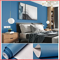 Giấy dán tường màu xanh dương đậm mặt nhám có keo sẵn khổ rộng 45cm, giấy decal dán tường một màu xanh dương -
