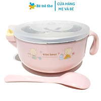 Bộ tô bát ăn dặm cho bé có nắp giữ nhiệt kèm muỗng (giao mãu ngẫu nhiên)