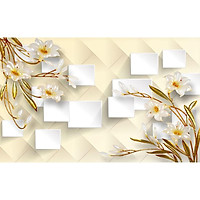 Tranh dán tường Hoa 3D - vải lụa phủ kim sa