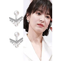 Bông tai ngọc trai chữ V đính đá Song Hye Kyo siêu xinh