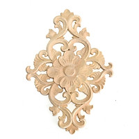 Unpainted Wood Carved Round Onlay Applique Furniture Home Decor 21×11cm