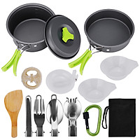 Camping Cookware, 15Pcs Backpacking Gear Hiking Outdoors Non Stick Camping Cookware Set 1-2 People Lightweight Compact - Silver