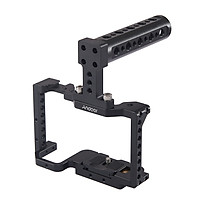 Andoer Camera Cage + Top Handle Kit  Aluminum Alloy with Detachable Quick Release Plate Cold Shoe Mount Compatible with