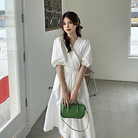Váy thô cổ V buộc eo t.ánh 4 màu