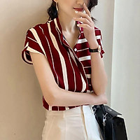 Áo Sơ Mi Giảm Tuổi , Áo Voan Ngắn Tay Áo Sơ Mi Nữ Kẻ Sọc Độc Đáo Ngoại Cỡ Cao Cấp Hoàn Toàn Phù Hợp Với Khí Chất Mùa Hè S0520