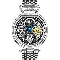 Stührling Original Mens Skeleton Watch Dial Automatic Watch with Calfskin Leather Band and - Dual Time, AM/PM Sun Moon