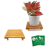 Bộ 2 Đế lót chậu cây-Đế đôn chậu cây-Có bánh xe Vuông Greenhome chịu lưc 120kg ( màu vàng) R30xC8cm-TẶNG HAI GÓI DƯỠNG HOA TƯƠI LÂU