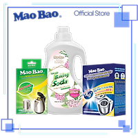 Combo: Chai Nước Giặt Baking Soda Mao Bao 2Kg + Hộp Chất Vệ Sinh Lồng Máy Giặt Mao Bao Chứa Ion Bạc Ag+ 306g + Hộp Chất Làm Sạch Bình Đun Nước Mao Bao 25g x 2 gói