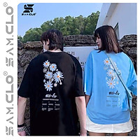 Áo thun tay lỡ freesize phông form rộng Unisex nữ, mặc cặp, nhóm, lớp in hình hoa cúc chữ 10 RULER