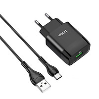 Bộ sạc nhanh 18W Hoco C72Q chuôi dẹt chất liệu cao cấp kèm dây sạc Type-C dài 1M cho Android ( 2 màu ) - Hàng chính hãng