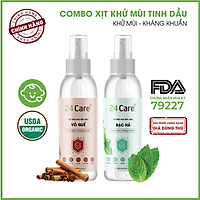 Combo 2 Tinh dầu Xịt phòng hương Quế + Bạc Hà Hữu Cơ Organic 24Care 100ML/Chai - Có giấy Công bố của Bộ Y Tế