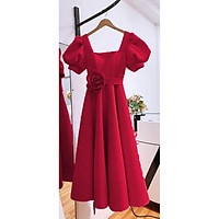 Đầm dự tiệc tay ngắn phối hoa eo TRIPBLE T DRESS - size M/L (kèm ảnh/video thật) MS74Y