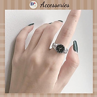 Nhẫn hợp kim mạ bạc hoạ tiết đồng hồ Unisex phong cách cá tính
