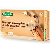Thùng combo 40 hộp NutiMilk Sữa tươi Đường đen hộp 180ml và 5 túi trân châu Đài Loan 300g