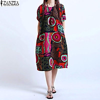 ZANZEA 2017 Women Oversized Floral Printed Crewneck Short Sleeve Shirt Dress Retro Ladies Summer Dress Vestido Plus Size M-5XL (Rose)