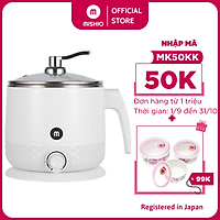 Ca nấu đa năng Mishio MK214 600W 1,5L inox 304, nấu nước, nấu mì, lẩu - Màu trắng xám - Hàng chính hãng