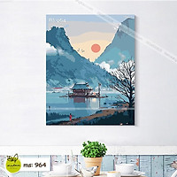 Tranh tô màu 40x50cm có khung Phong Cảnh Bình Yên T964