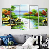 Bộ 5 tấm ghép tranh dán tường 3D đồng quê, làng quê nhiều mẫu
