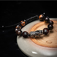 Vòng tay phong thủy thời trang handmade thủ công đá mắt hổ nâu vàng kết hợp gỗ sưa đỏ tỳ hưu dây đan shamballa phật giáo