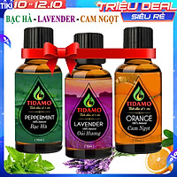 Combo 3 Tinh Dầu Oải Hương + Tinh Dầu Bạc Hà + Tinh Dầu Cam Ngọt Nguyên Chất - Tinh Dầu TIDAMO Cao Cấp Xông Phòng Giúp Thư Giãn, Thơm Phòng Và Nâng Cao Sức Khỏe (3 chai 10ML)