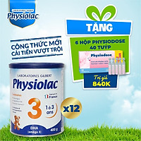 (Tặng 6 hộp Physiodose) 12 lon sữa bột Physiolac 3 400g