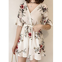 Sét đồ nữ jumsuit chất cát không nhăn cổ V cúc đính sang chảnh Kèm 1 kính thời trang