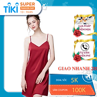 Váy ngủ nữ, váy 2 dây lụa VILADY - V128 dáng suông màu đỏ đô chất liệu lụa Pháp cao cấp