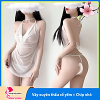 Váy ngủ yếm cổ đổ xuyên thấu sexy BT0131 - váy ngủ nữ cao cấp - Đầm ngủ nữ quyến rũ gợi cảm - Đồ ngủ mạc nhà