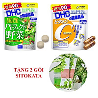 COMBO Viên Uống Vitamin C - Rau Củ DHC Nhật Bản Sáng Da, Giảm Nóng Trong 90 Ngày (Tặng Kèm 1 Gói Bột Cần Tây Sitokata)