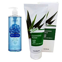 Combo Sữa Tắm Trắng Da Hương Thơm Xạ Hương_Javin De Seoul White Musk Perfume Body Wash 500ml + Sữa Rửa Mặt Lô Hội_Verobene Aloe Cleansing Foam 150ml