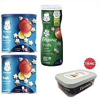 Combo 03 (2 Gerber Puffs Chuối Táo + 1 Gerber Organic Táo) TẶNG Hộp Nhựa Lưu Trữ Thức Ăn