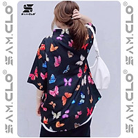 Áo SƠ MI NỮ form rộng in 3D cổ bẻ tay ngắn - lỡ dáng ulzzang freesize unisex mặc cặp, nhóm, in hình ĐÀN BƯỚM