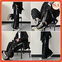 Quần ống rộng cúc đóng kẻ karo KA Closet Quần kiểu đóng cúc phối karo chất umi dầy unisex nam nữ mặc đẹp