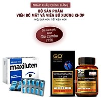 Bộ sản phẩm nhập khẩu chính hãng giúp sáng mắt, chắc khỏe xương, giảm đau nhức xương khớp gồm: Viên uống bổ xương khớp GO Glucosamine 1-A-Day 1500mg (30 viên) và viên uống bổ mắt Maxiluten (30 viên)